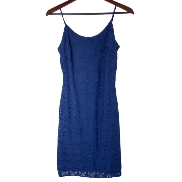 LILLY PULITZER Dellaria Mini Dress Teardrop Lace in Navy Blue Size M - Picture 2 of 9